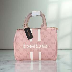 Bebe Hana Canvas Small Satchel Pink Logo Top Handle Crossbody Bag NWT